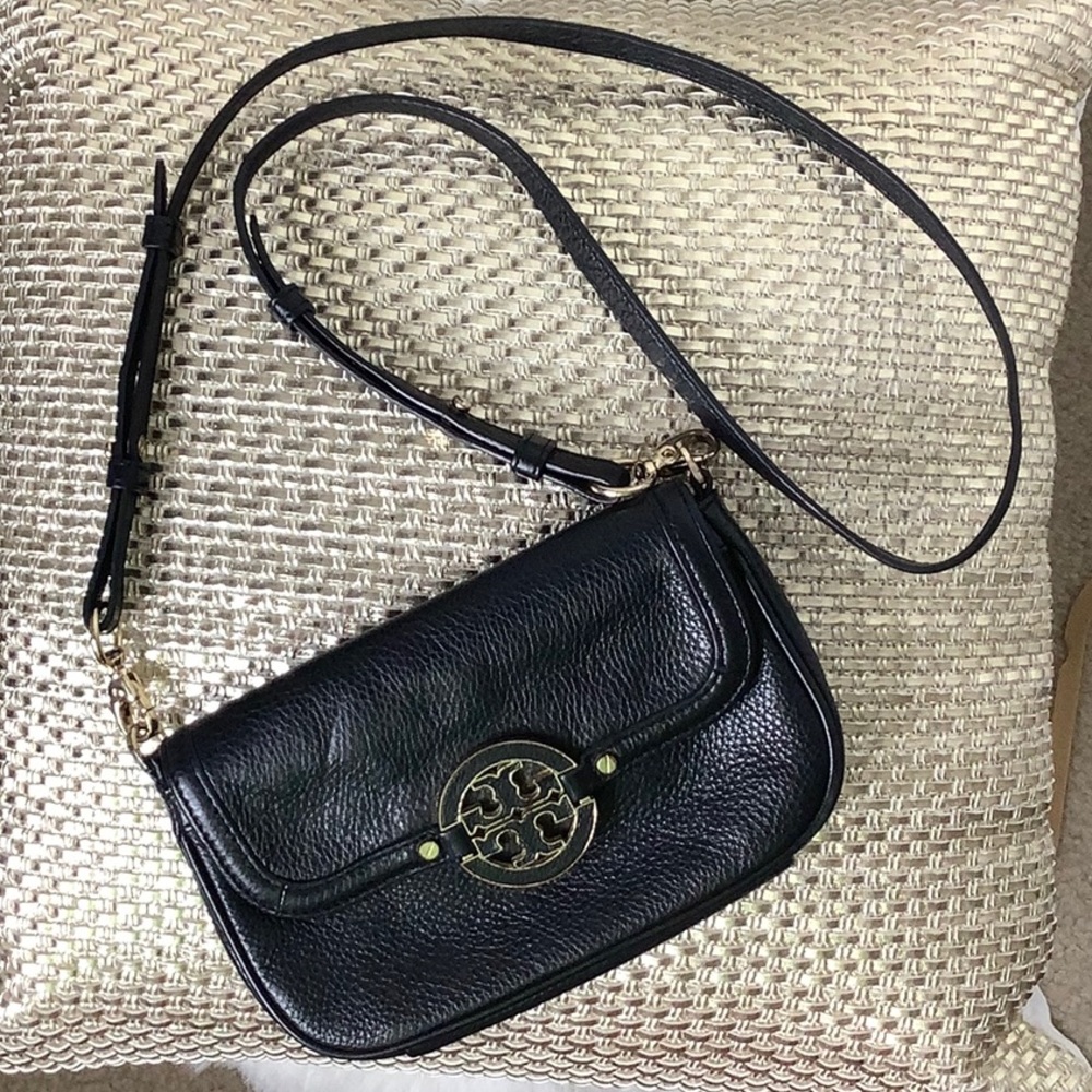 Tori Burch Black Leather Purse with Gold Emblem